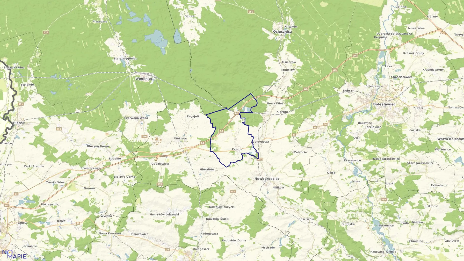Mapa obrębu CZERNA w gminie Nowogrodziec