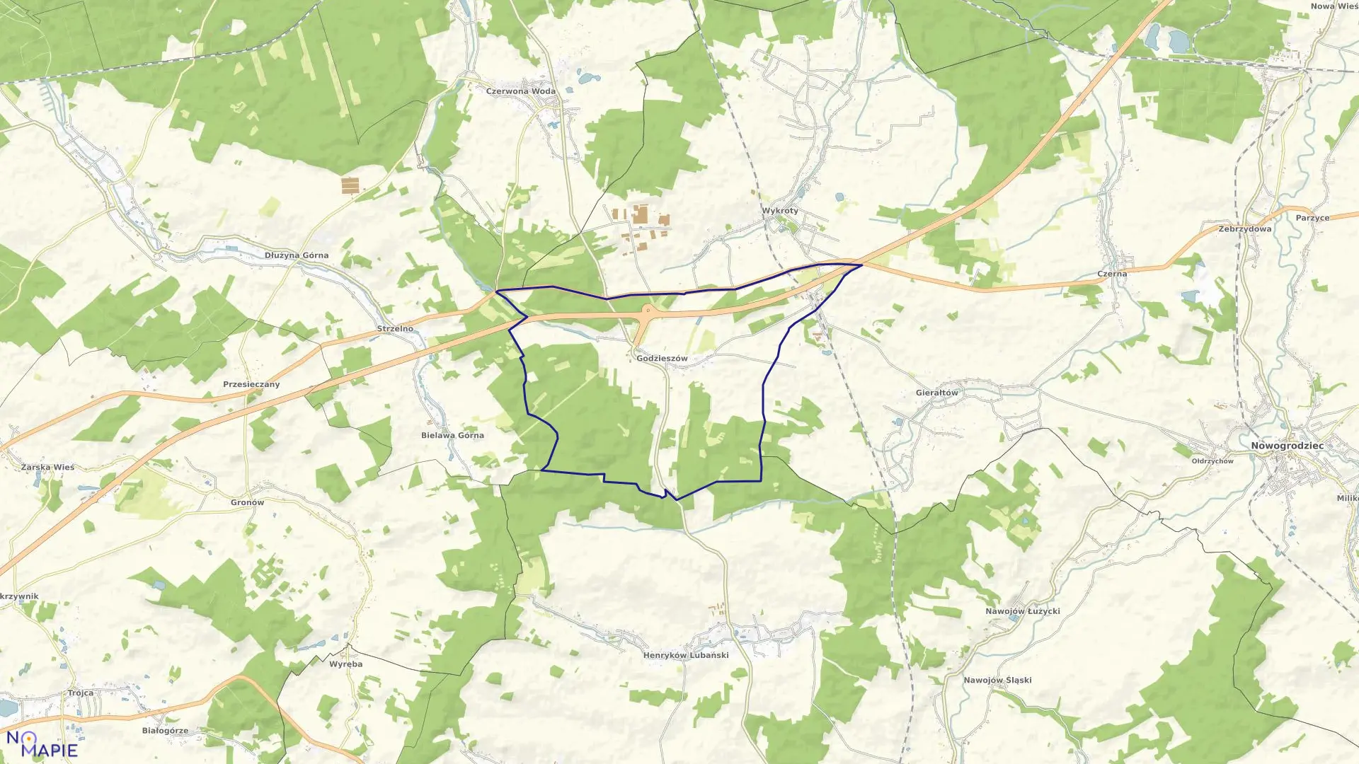 Mapa obrębu GODZIESZÓW w gminie Nowogrodziec