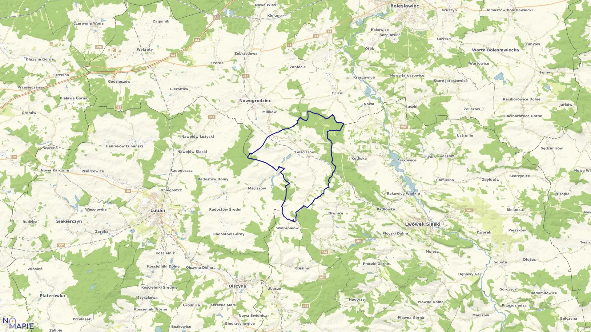 Mapa obrębu GOŚCISZÓW w gminie Nowogrodziec