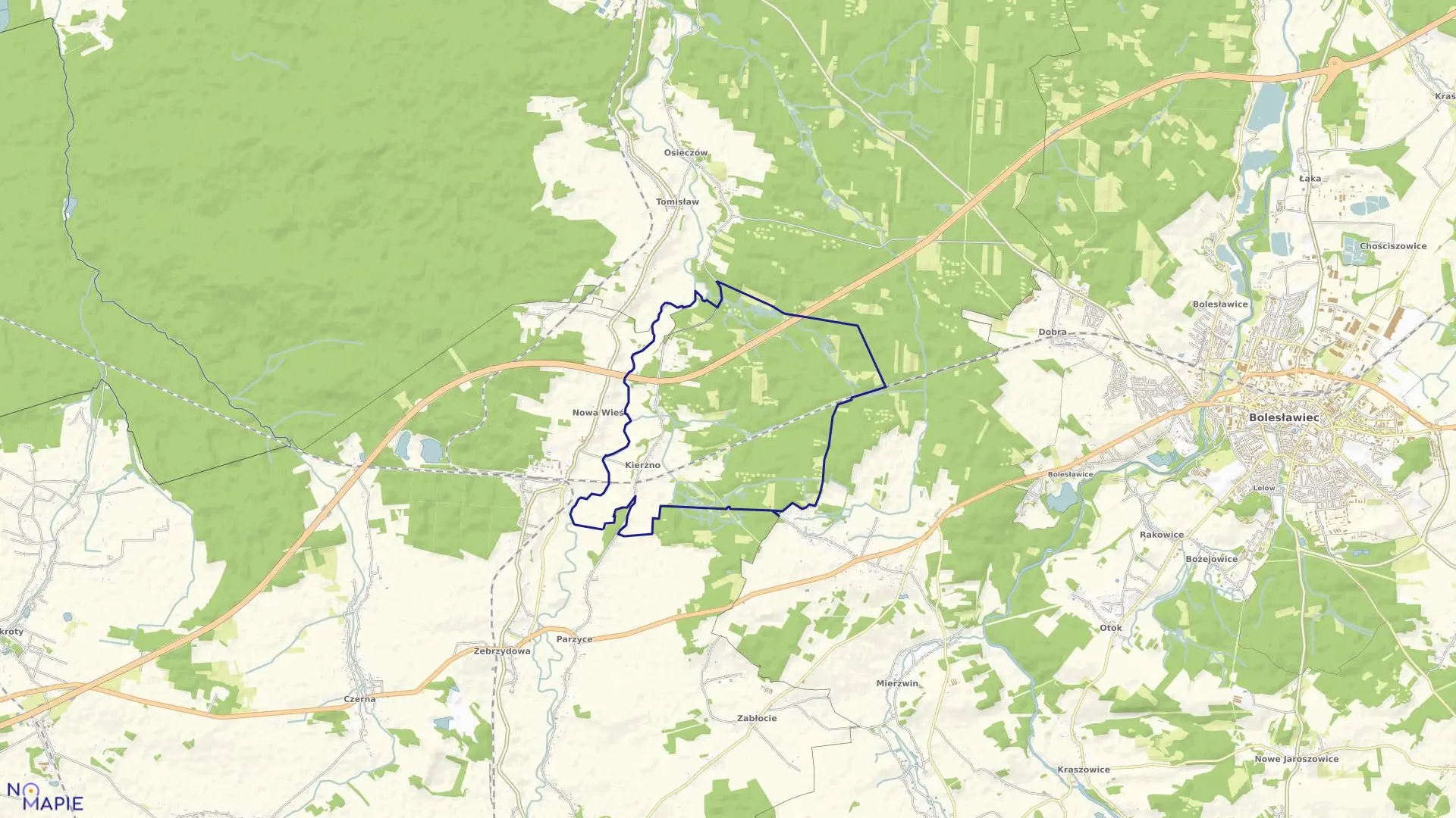 Mapa obrębu KIERŻNO w gminie Nowogrodziec