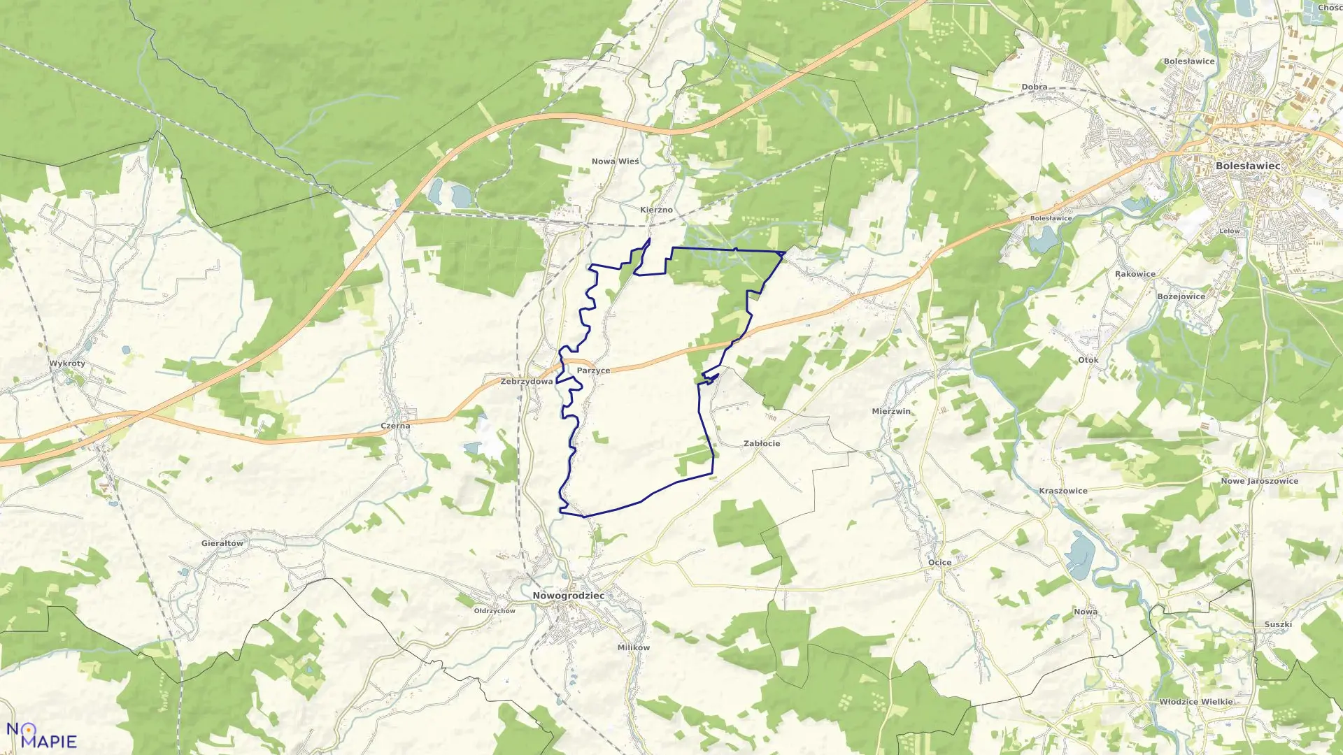 Mapa obrębu PARZYCE w gminie Nowogrodziec