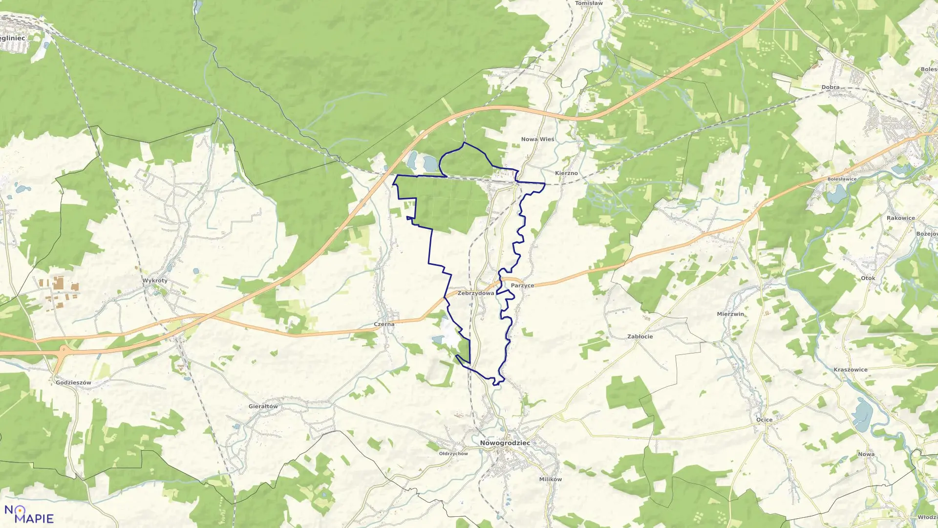 Mapa obrębu ZEBRZYDOWA w gminie Nowogrodziec